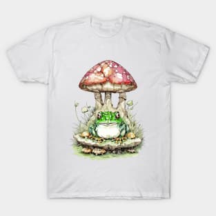 Watercolor Cottagecore Mushroom frog T-Shirt